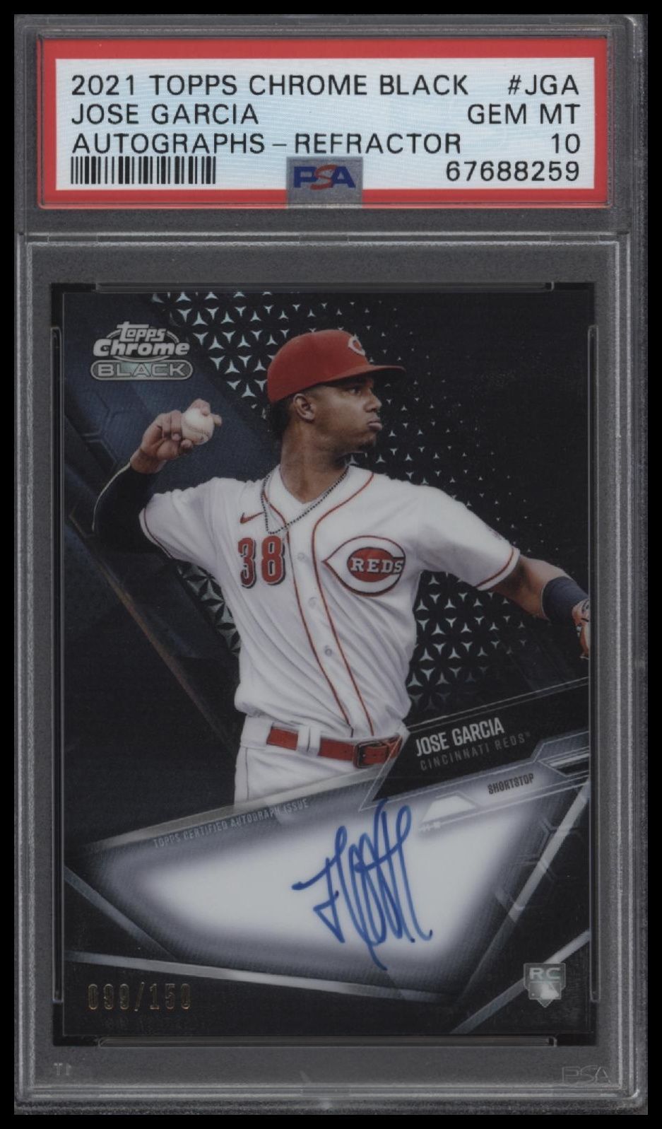 2021 Topps Chrome Black Autographs #JGA Jose Garcia Autographs-Refractor PSA 10