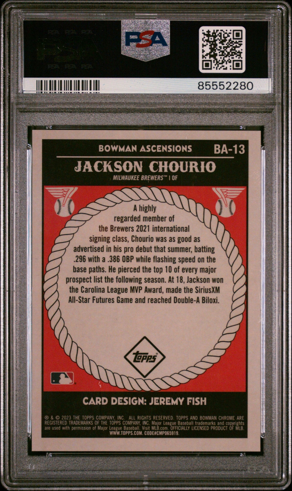 2023 Bowman Chrome Bowman Ascensions Jackson Chourio PSA 10