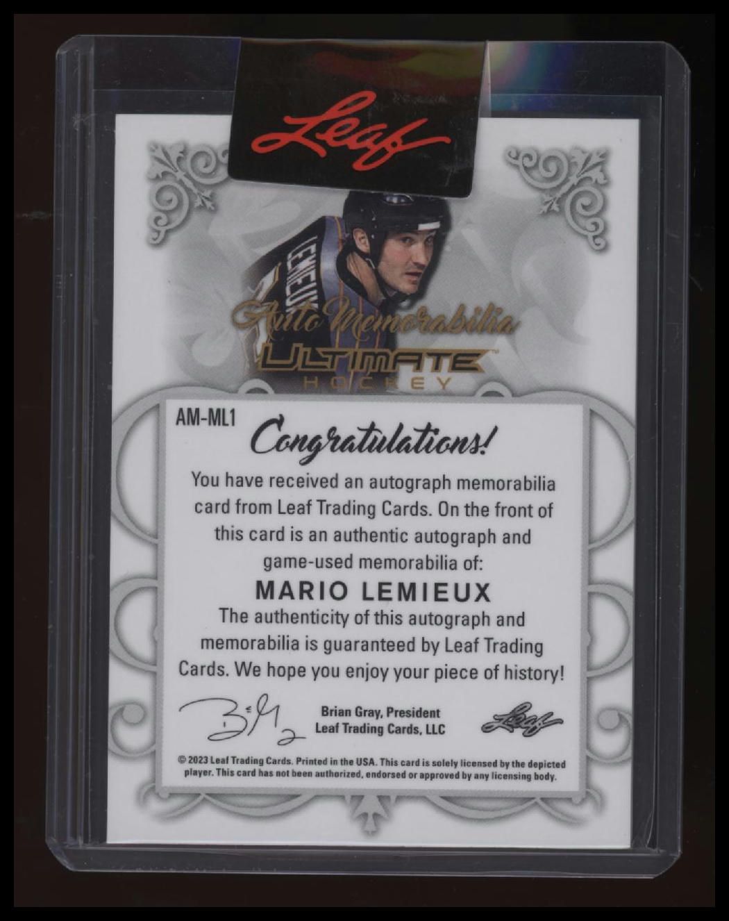 2023 Leaf Ultimate - Auto Memorabilia Spectrum Purple Holofoil Mario Lemieux #/8