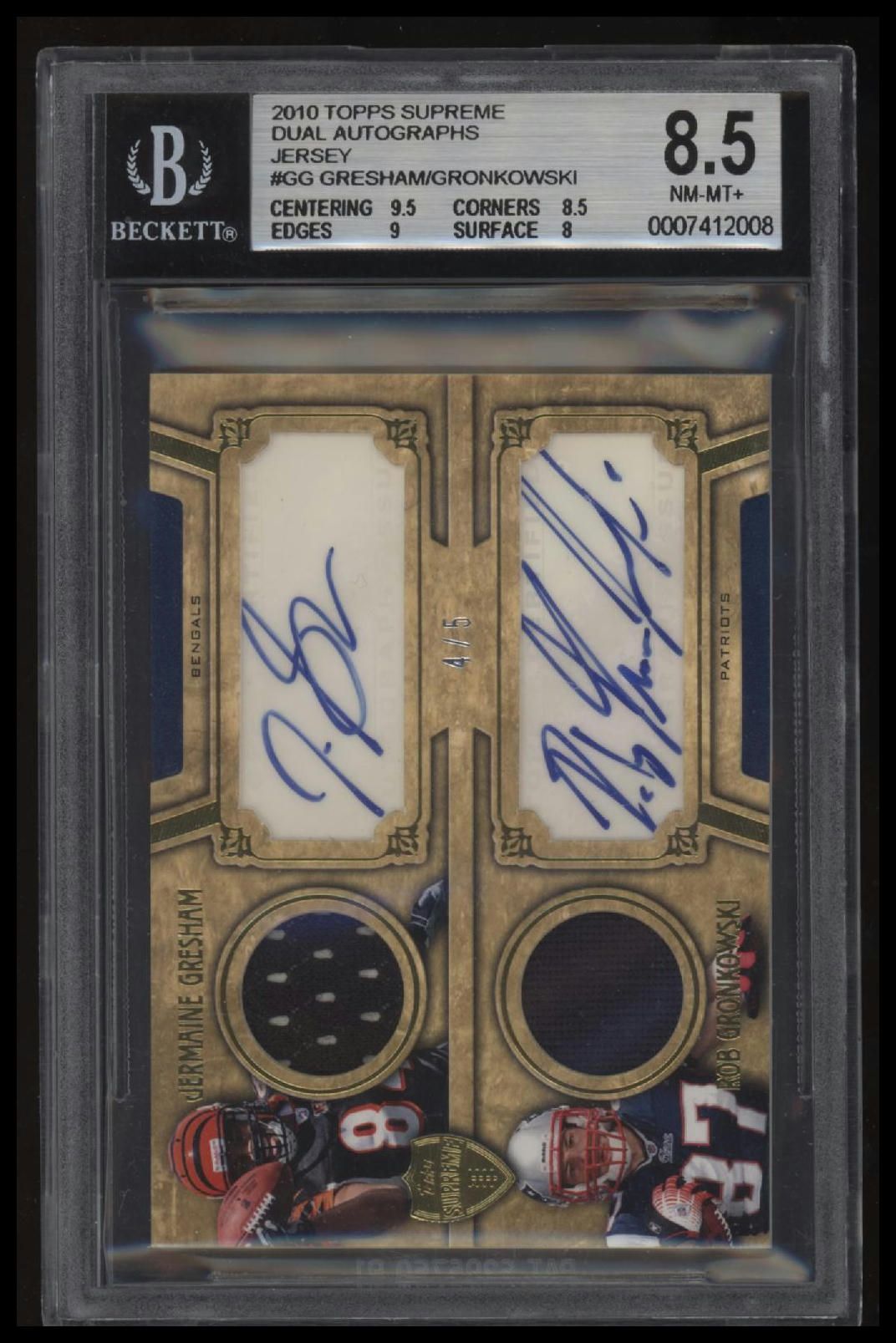 2010 Topps Supreme Dual Autographs Jersey Gresham/Rob Gronkowski BGS 8.5