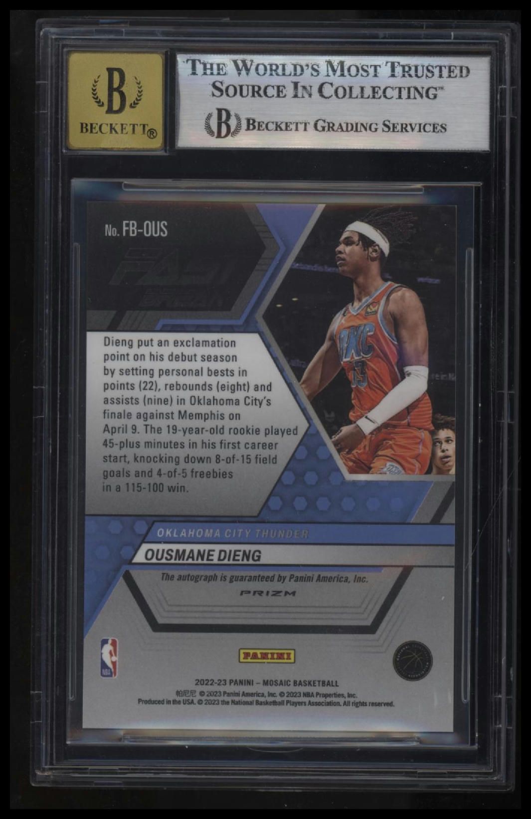 2022-23 Panini Mosaic Autographs Fast Break Ousmane Dieng BGS 9.0