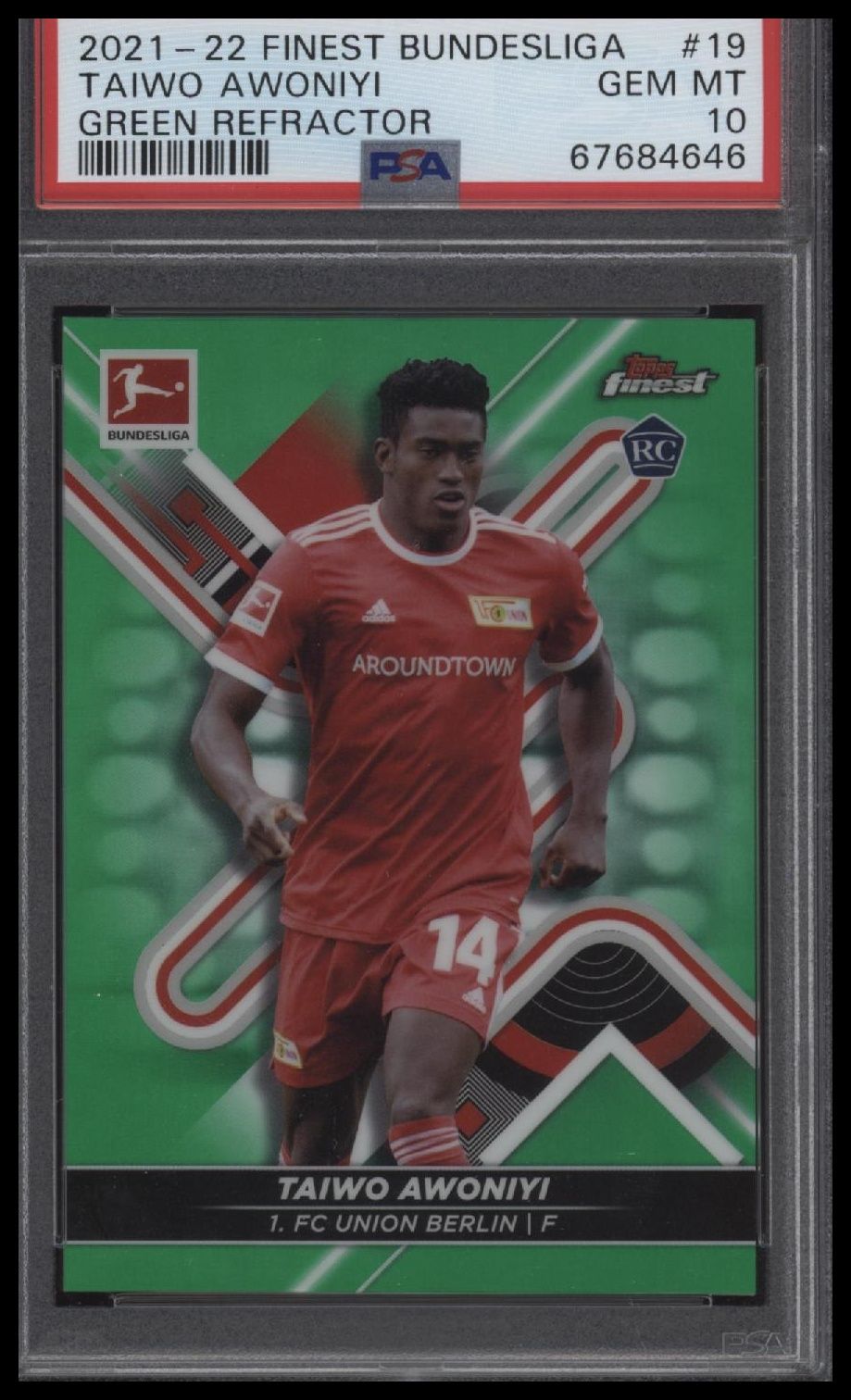 2021-2022 Topps Finest Bundesliga #19 Taiwo Awoniyi Green Refractor PSA 10