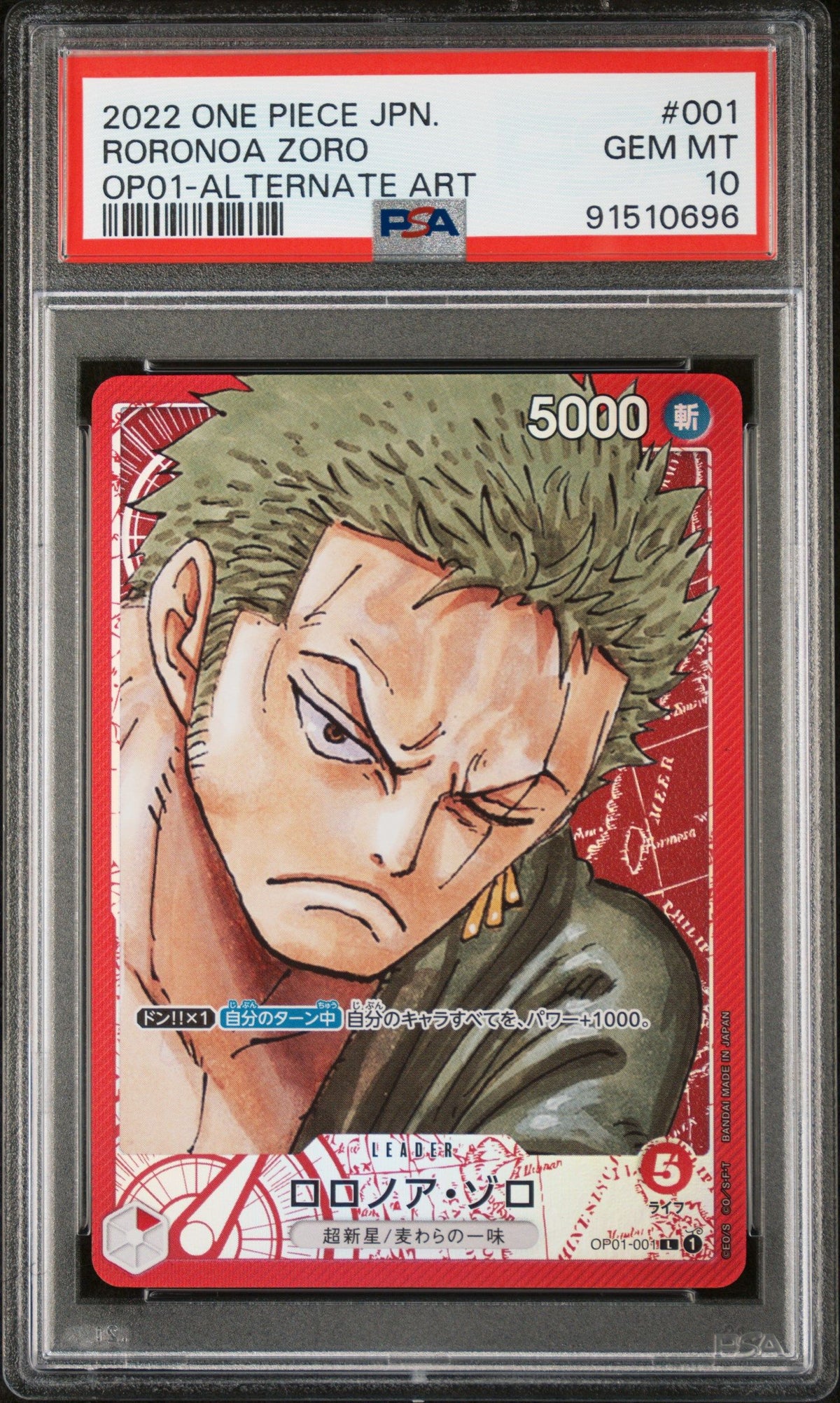 2022 One Piece Japanese Romance Dawn Roronoa Zoro Op01-Alternate Art PSA 10