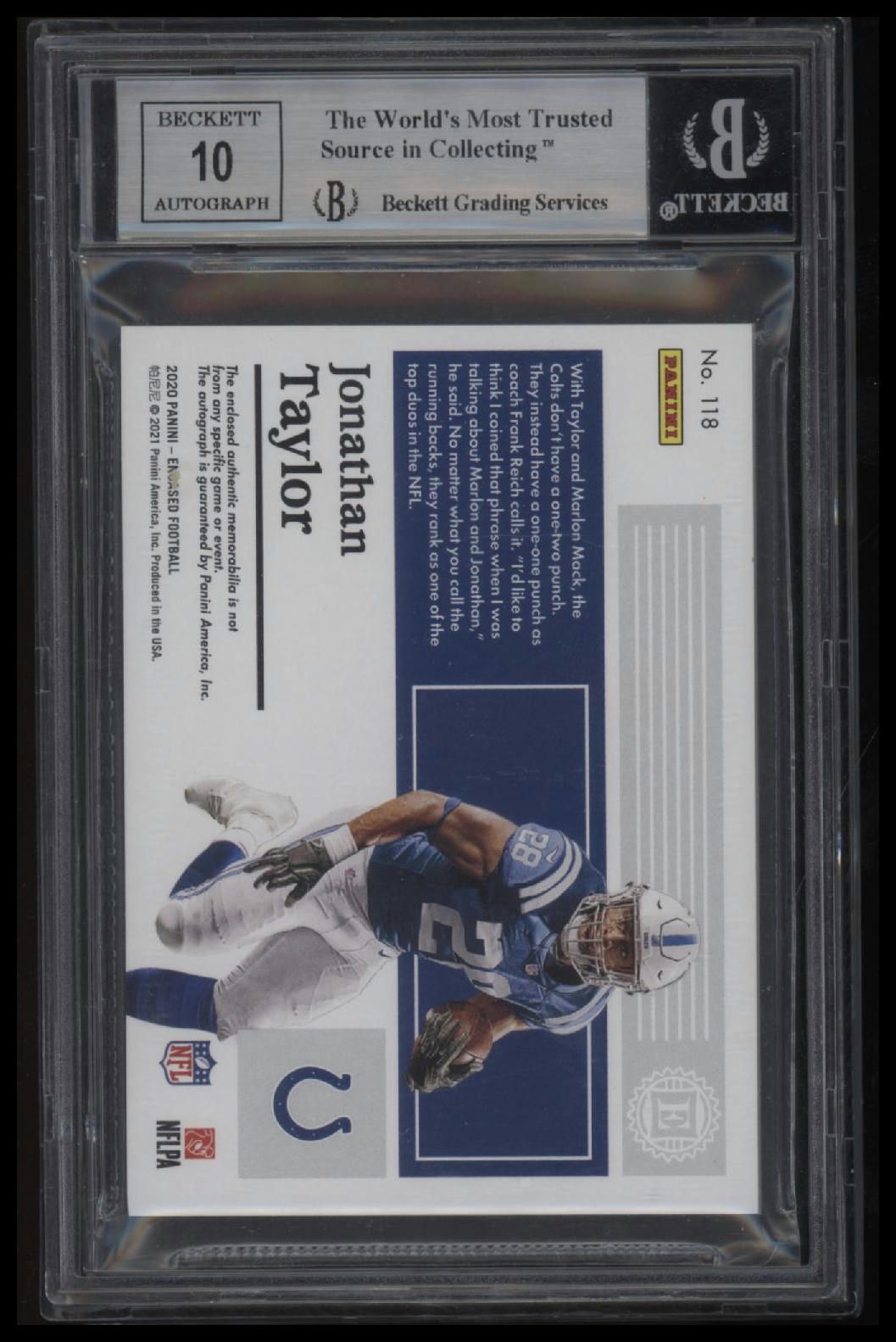 2020 Panini Encased Jonathan Taylor HAT AU RC BGS 8.5