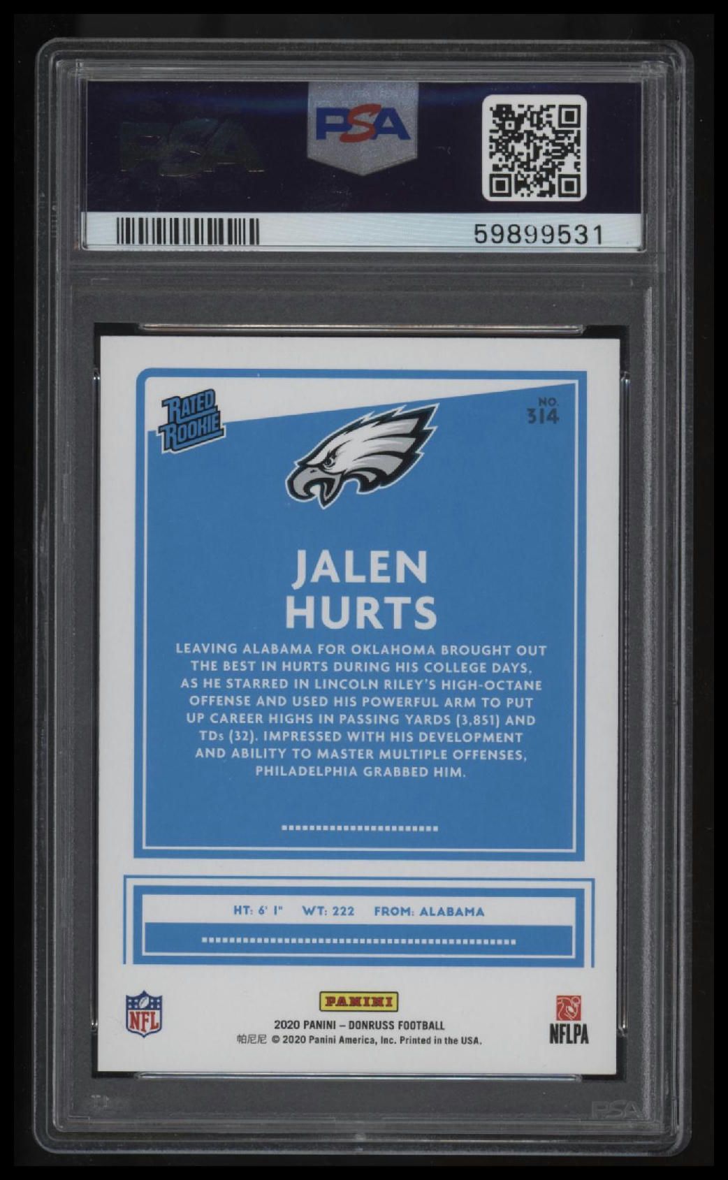 2020 Panini Donruss Jalen Hurts PSA 9