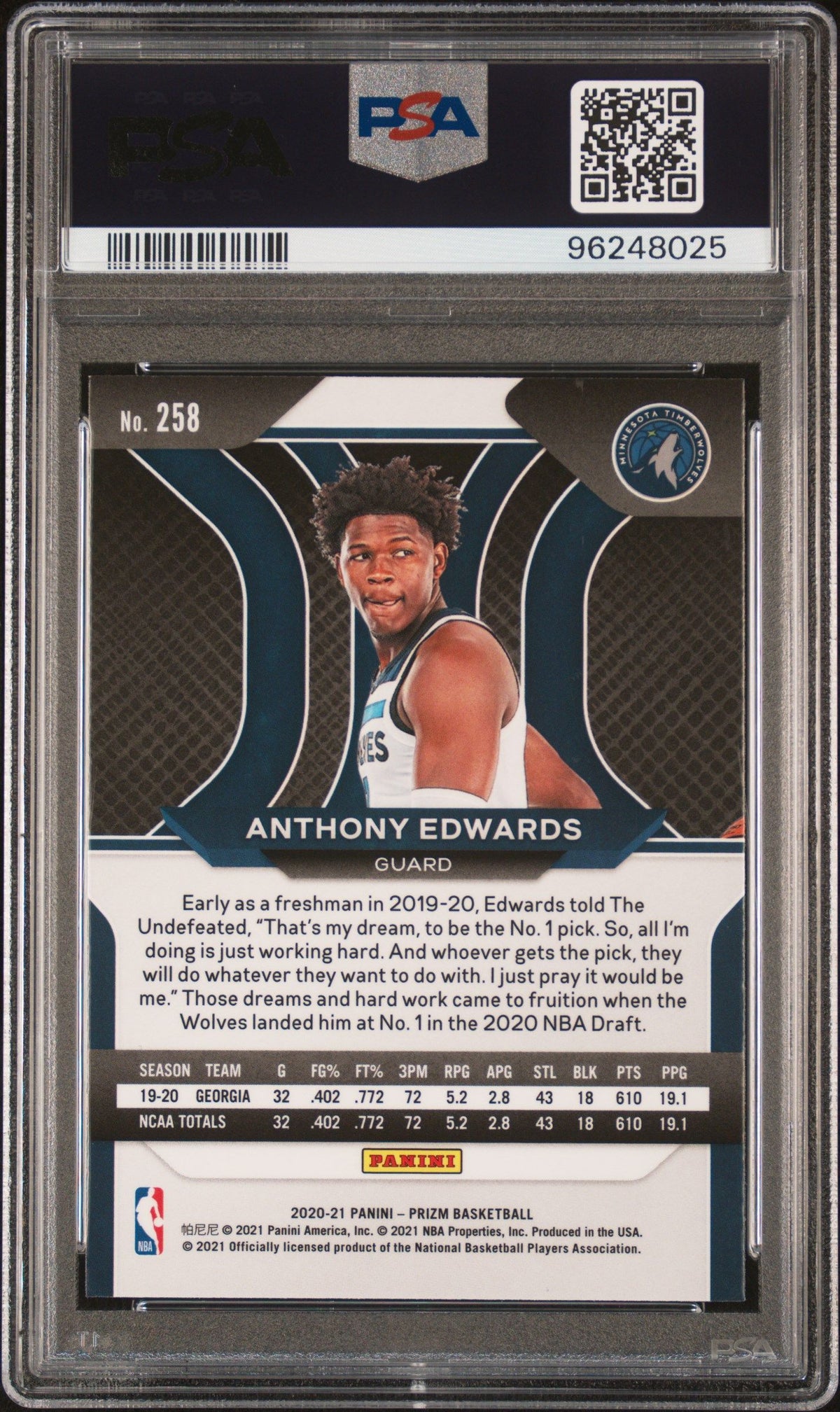 2020 Panini Prizm Anthony Edwards PSA 9