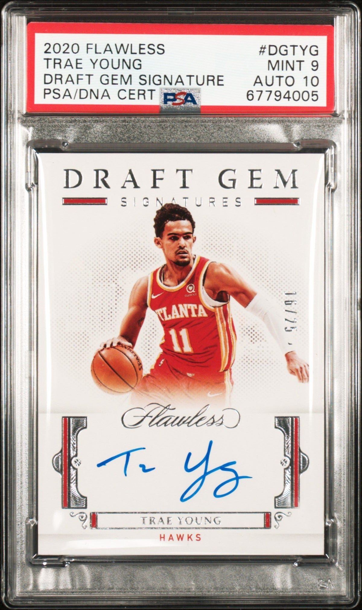 2020 Panini Flawless Draft #DGTYG Trae Young Draft Gem Signature PSA 9