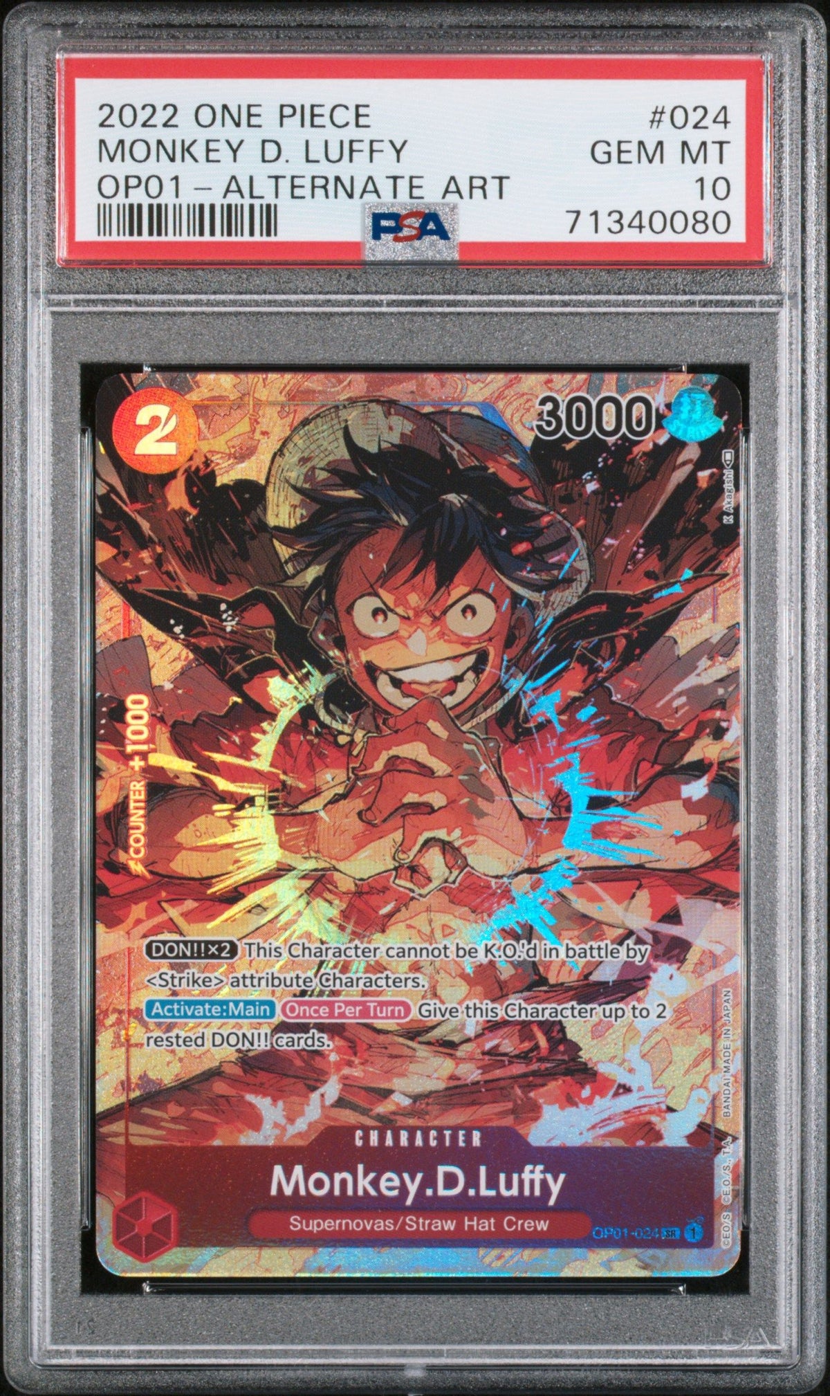 2022 One Piece Romance Dawn Monkey D. Luffy Op01-Alternate Art PSA 10