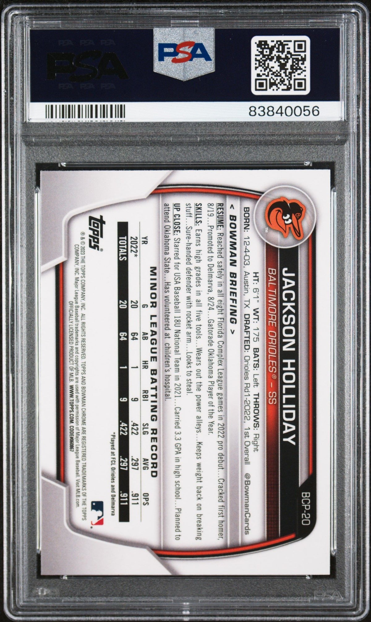 2023 Bowman Mega Box Chrome Jackson Holliday Chrome PSA 10