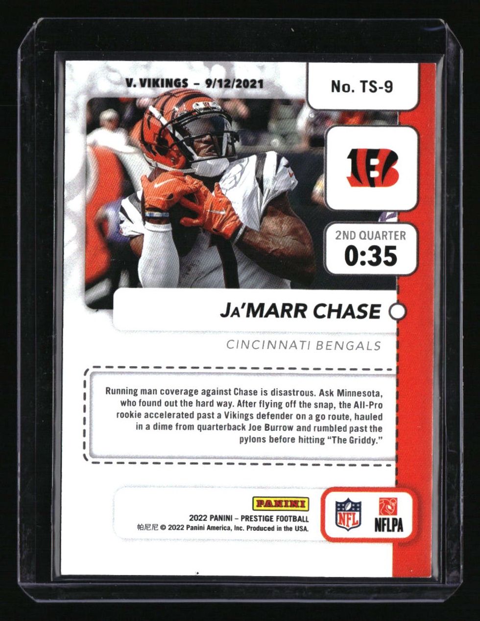 2022 Panini Prestige Ja&#39;Marr Chase Time Stamped Xtra Points Platinum #/25