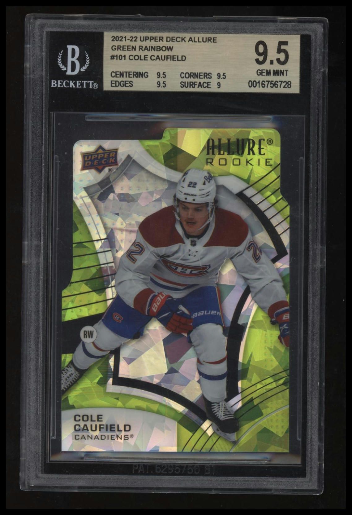 2021-22 Upper Deck Allure Green Rainbow Cole Caufield BGS 9.5