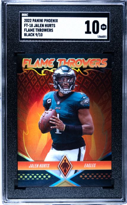 2022 Panini Phoenix #FT-18 Jalen Hurts Flame Throwers Black SGC 10