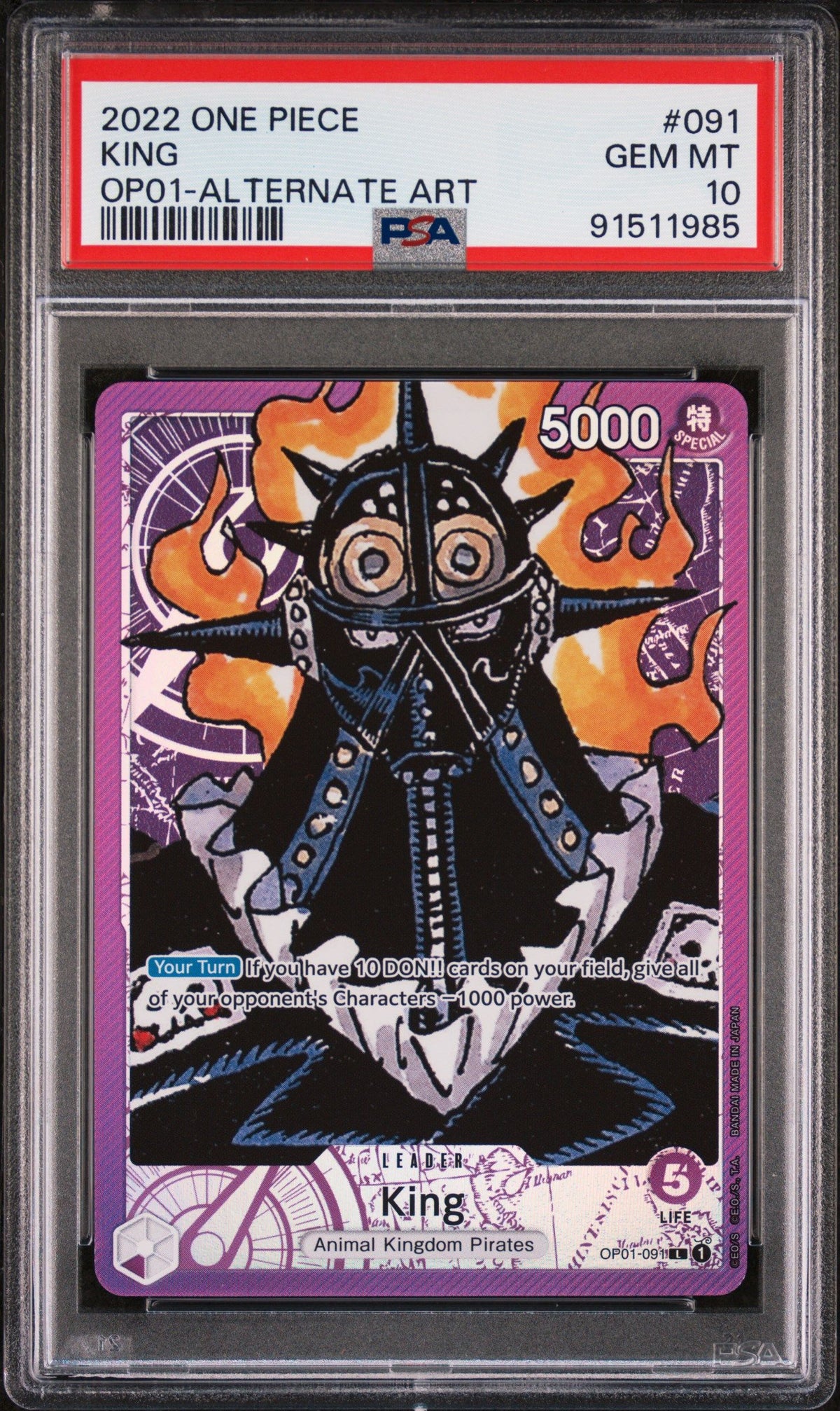 2022 One Piece Romance Dawn King Op01-Alternate Art PSA 10 91511985