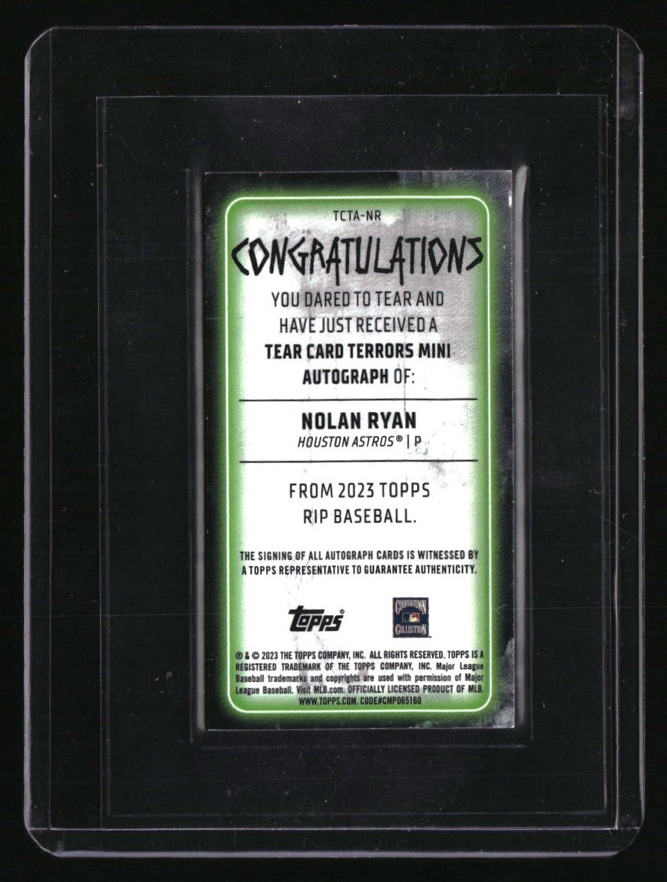 2023 Topps Rip Nolan Ryan Tear Card Terrors Auto #/15 #TCTA-NR