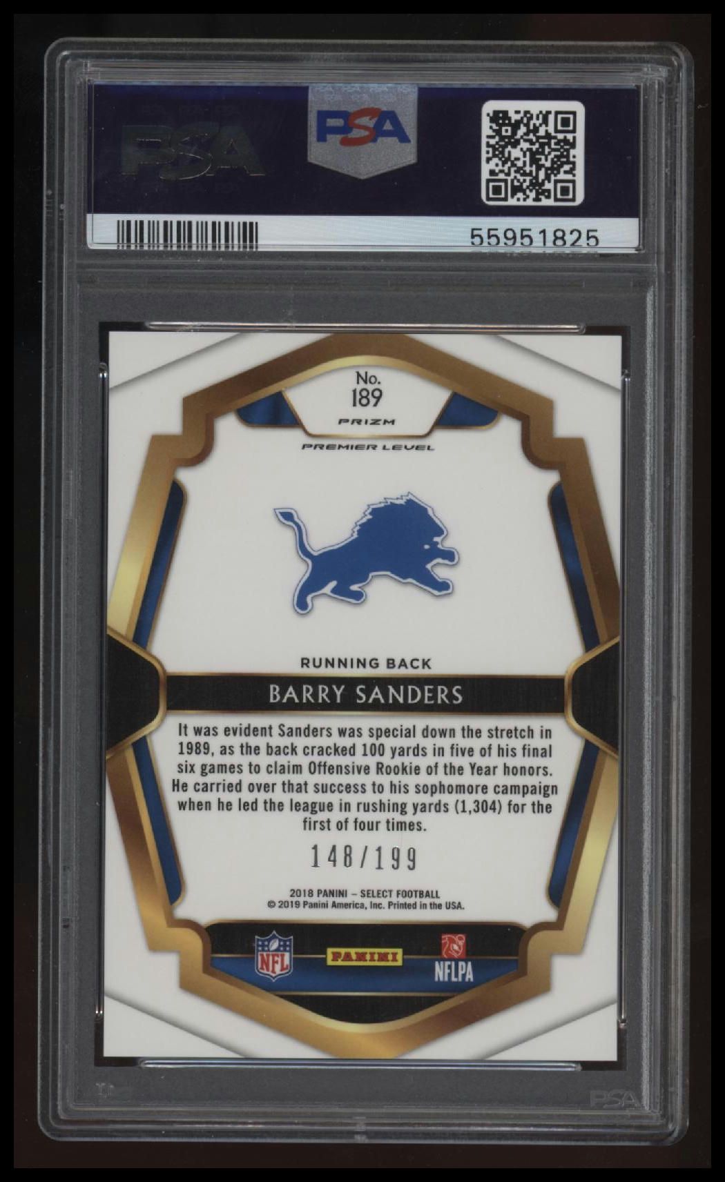 2018 Panini Select Barry Sanders Tri-Color Prizm PSA 10