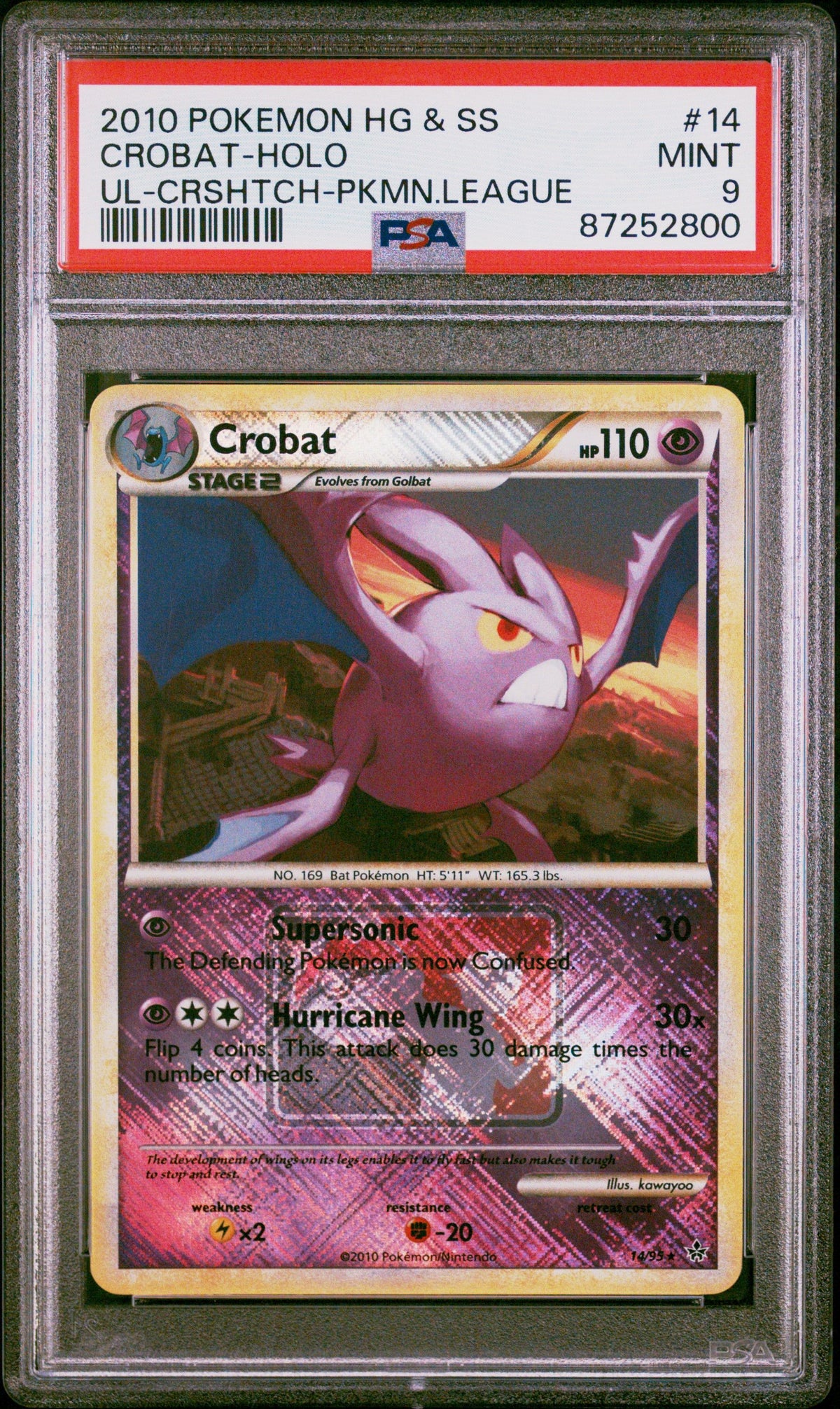 2010 Pokemon Heartgold &amp; Soulsilver Unleashed Crobat-Holo Pkmn.League PSA 9