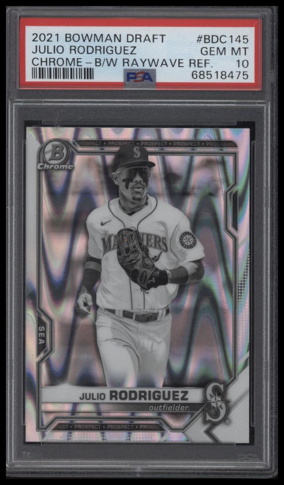 2021 Bowman Draft #BDC145 Julio Rodriguez Chrome-B/W Raywave Ref. PSA 10