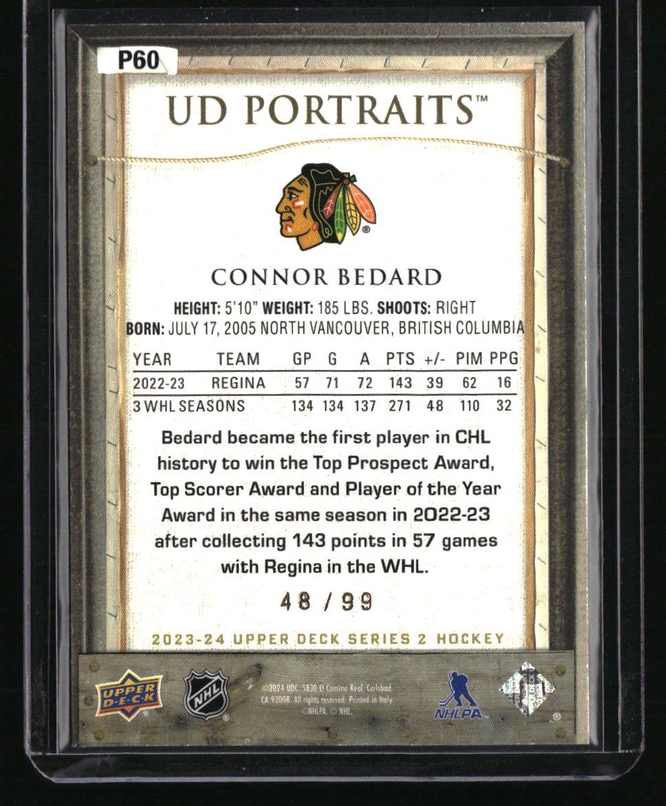 2023-24 Upper Deck Connor Bedard UD Portraits Silver Frame #/99