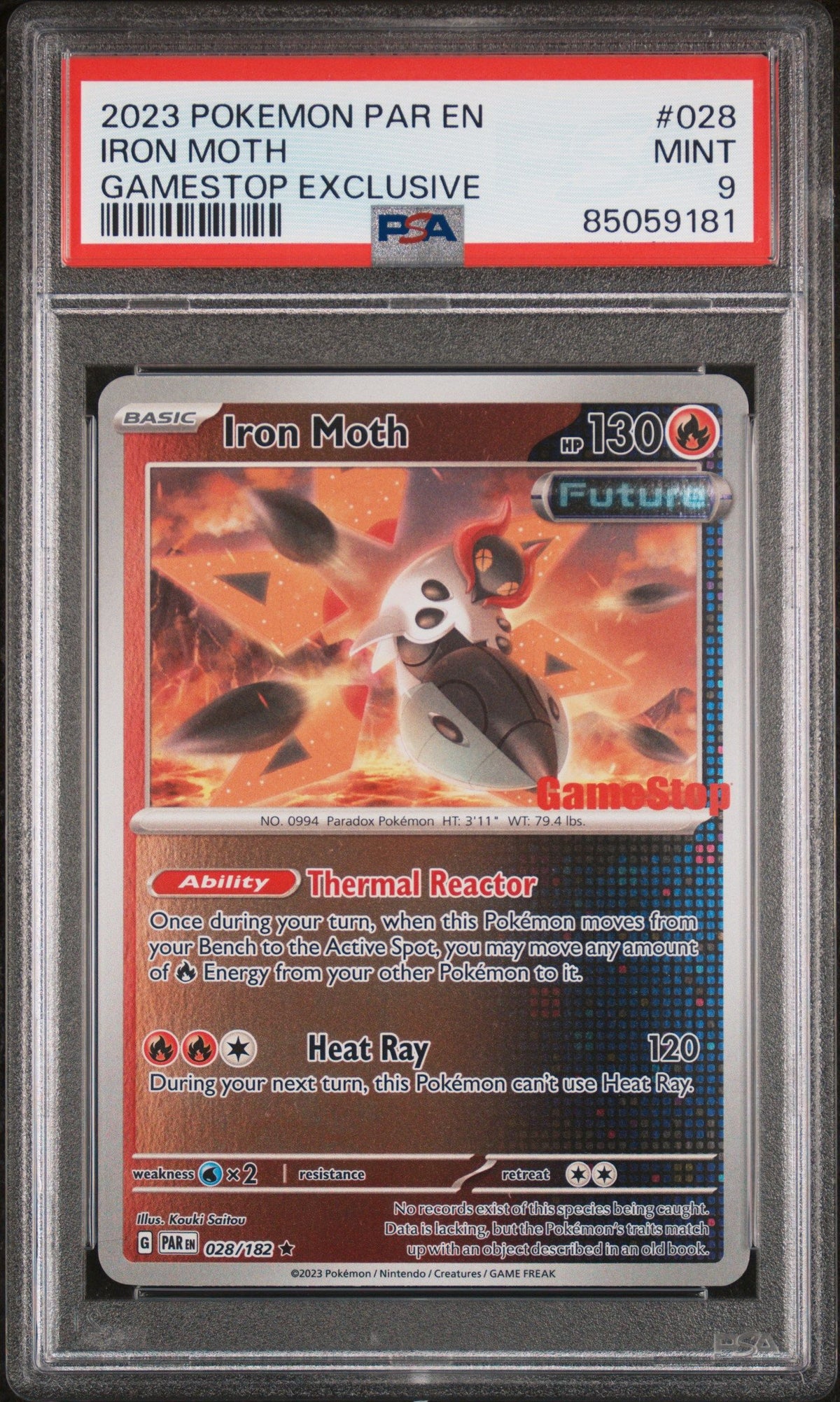 2023 Pokemon Par En-Paradox Rift Iron Moth Gamestop Exclusive PSA 9