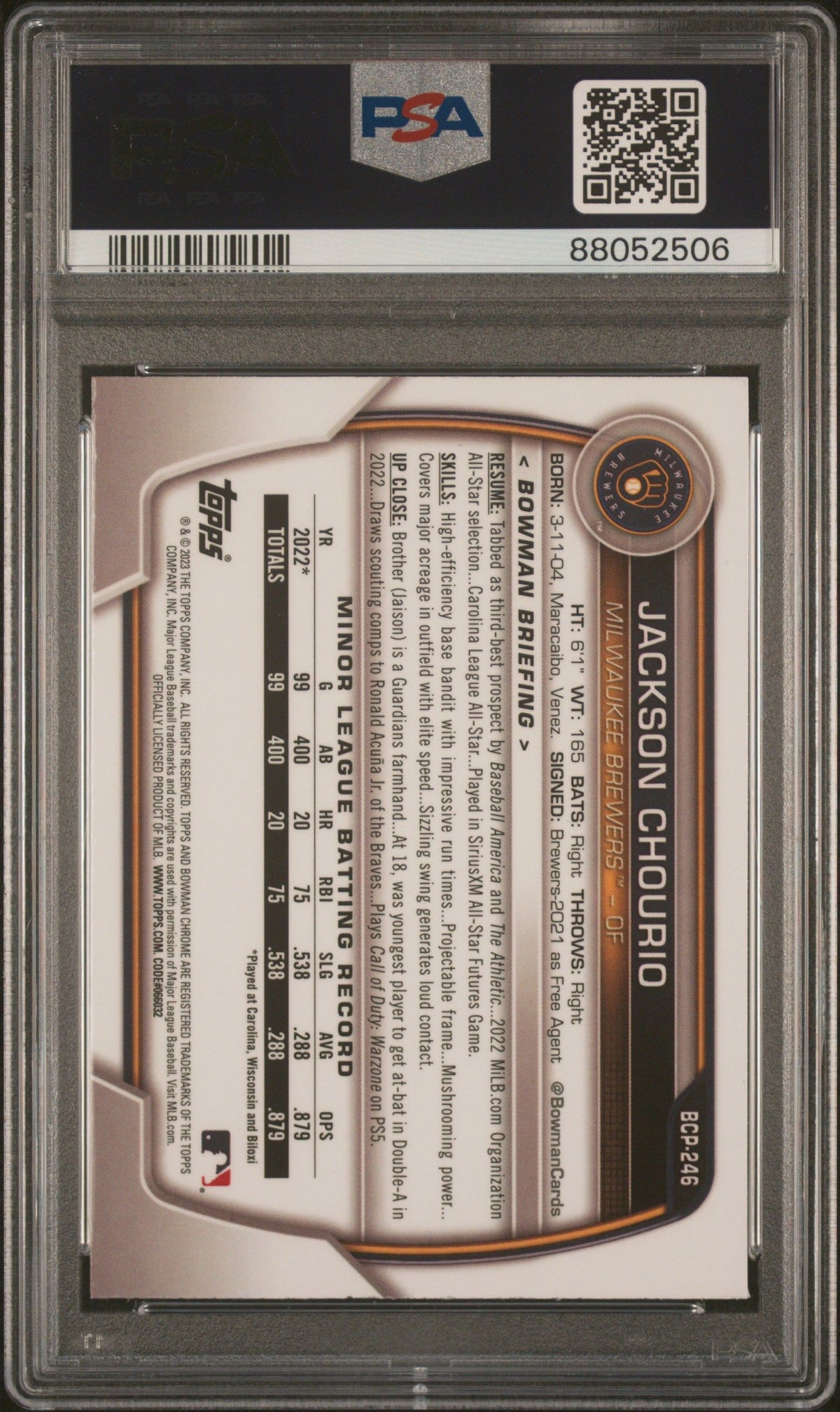 2023 Bowman Mega Box Chrome #246 Jackson Chourio PSA 10