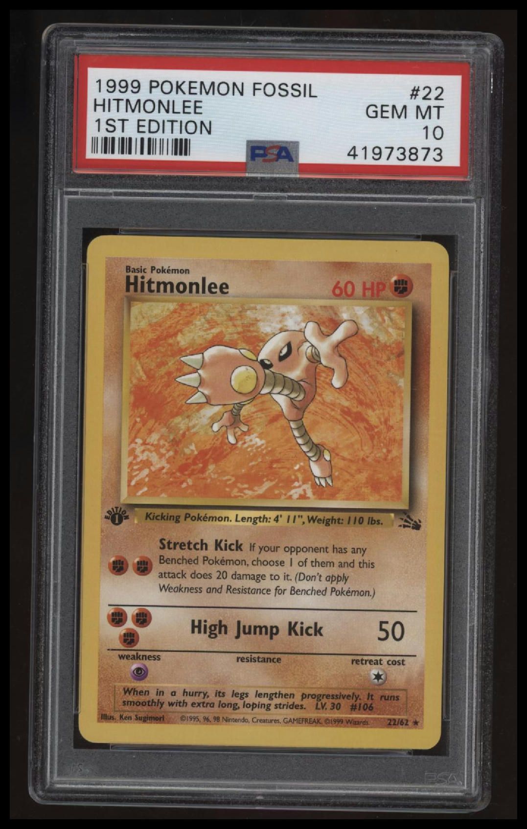 1999 Pokemon Fossil Hitmonlee 1st Edition PSA 10