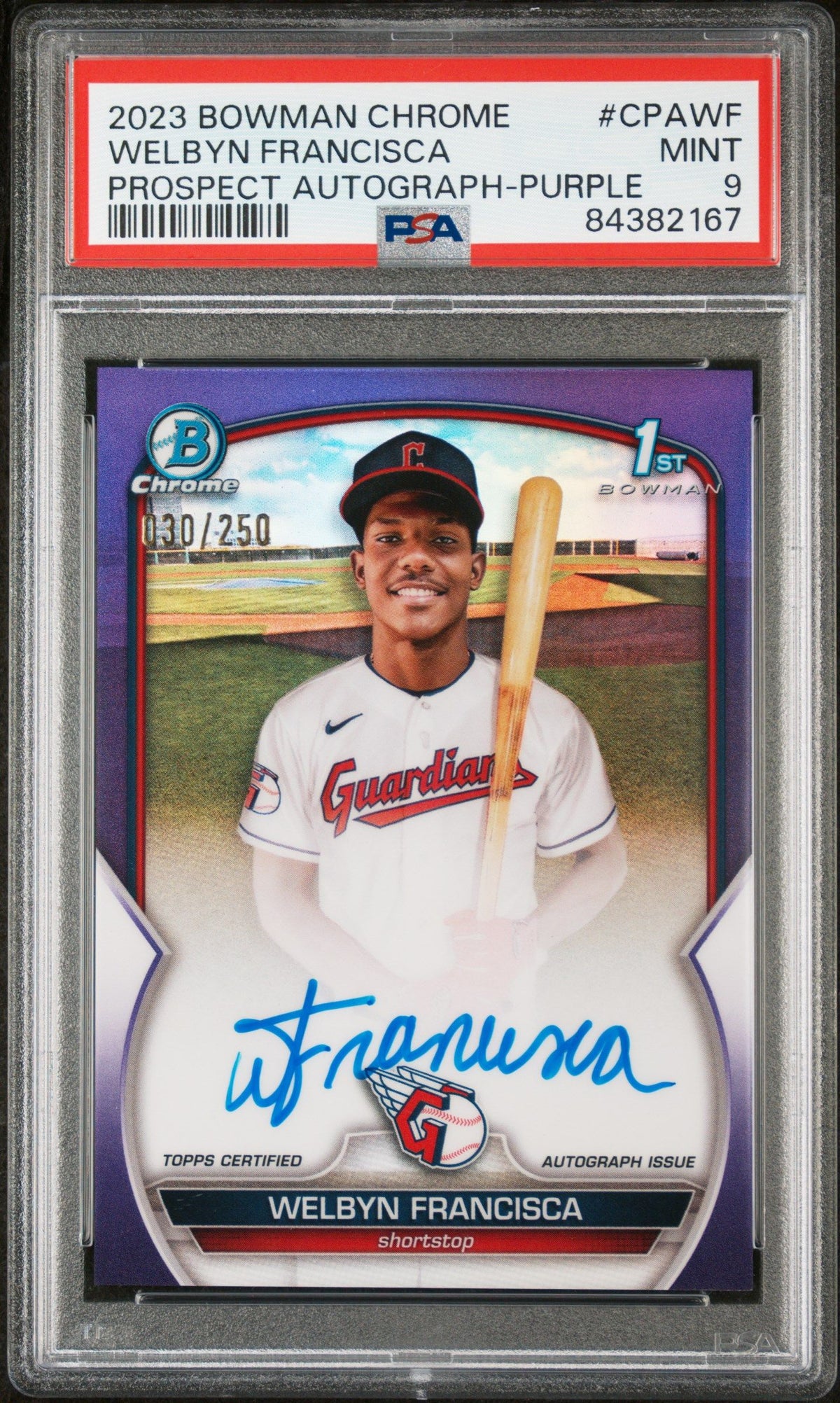 2023 Bowman Chrome Welbyn Francisca Prospect Autograph-Purple PSA 9