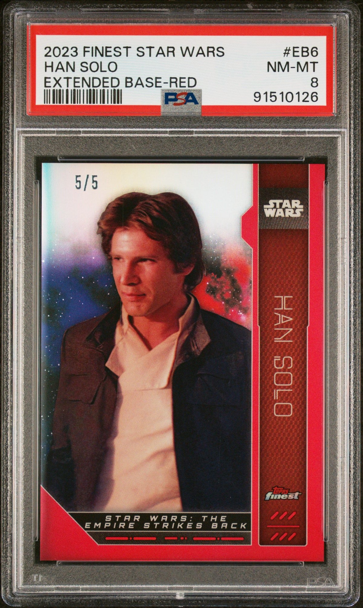 2023 Topps Finest Star Wars Extended Base Han Solo Extended Base-Red PSA 8