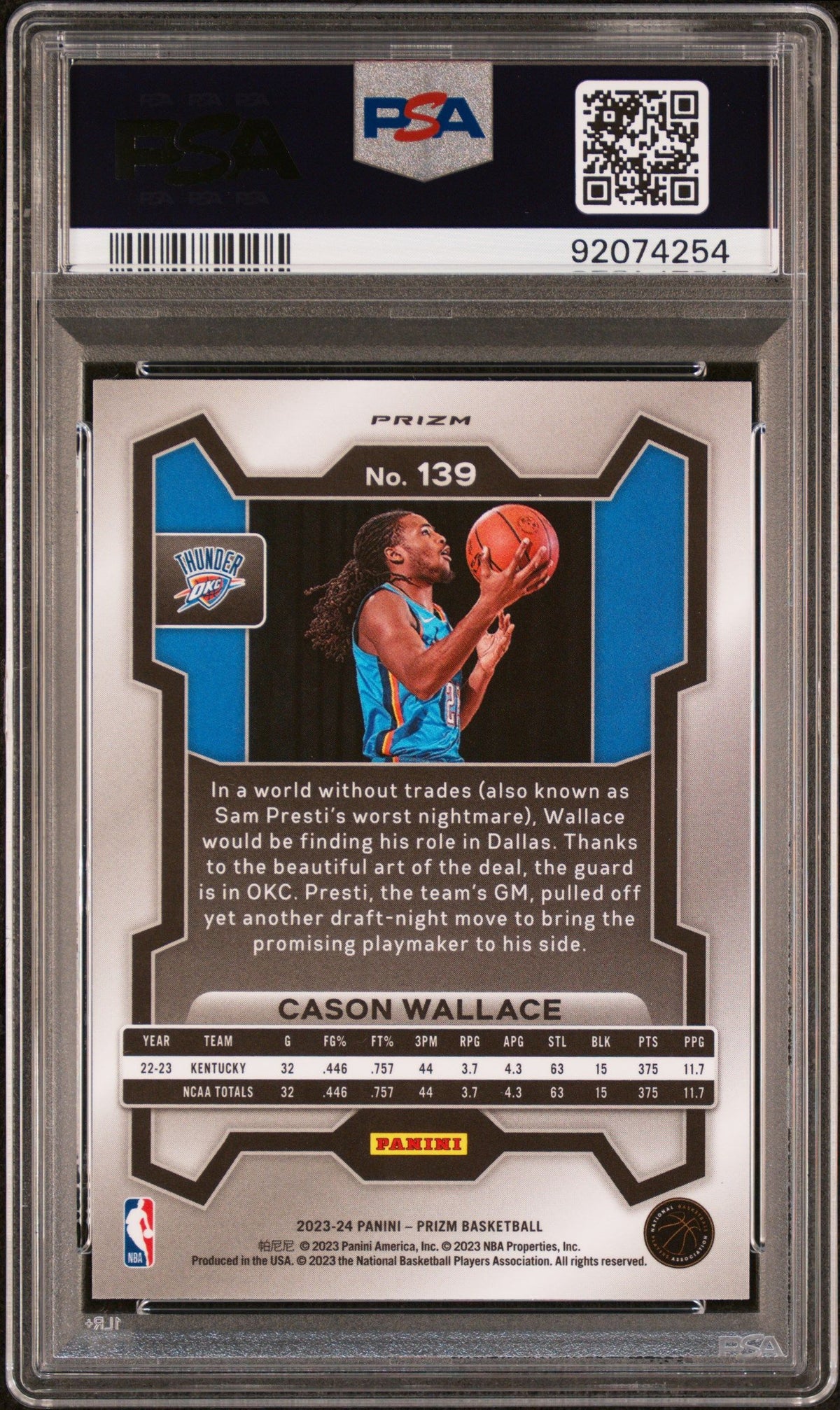 2023 Panini Prizm #139 Cason Wallace Silver Prizm PSA 10