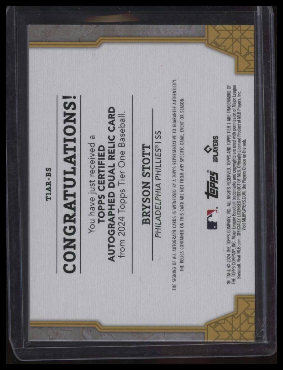 2024 Topps Tier One Bryson Stott Autographed Tier One Relics Dual #/99