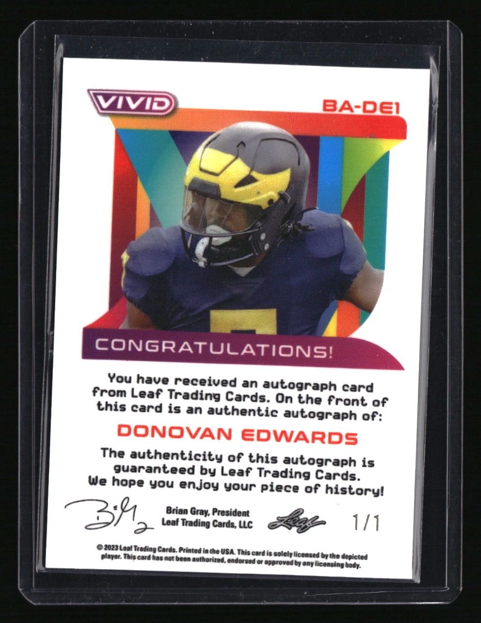 2023 Leaf Vivid Donovan Edwards Autographs Prismatic Teal #/1