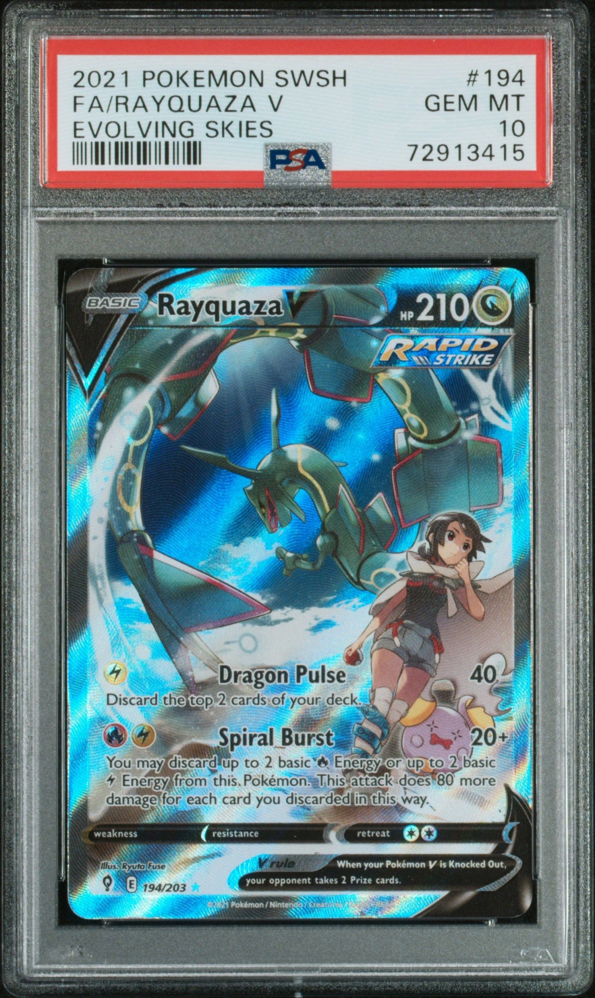 2021 Pokemon Sword &amp; Shield Evolving Skies Fa/Rayquaza V Evolving Skies PSA 10