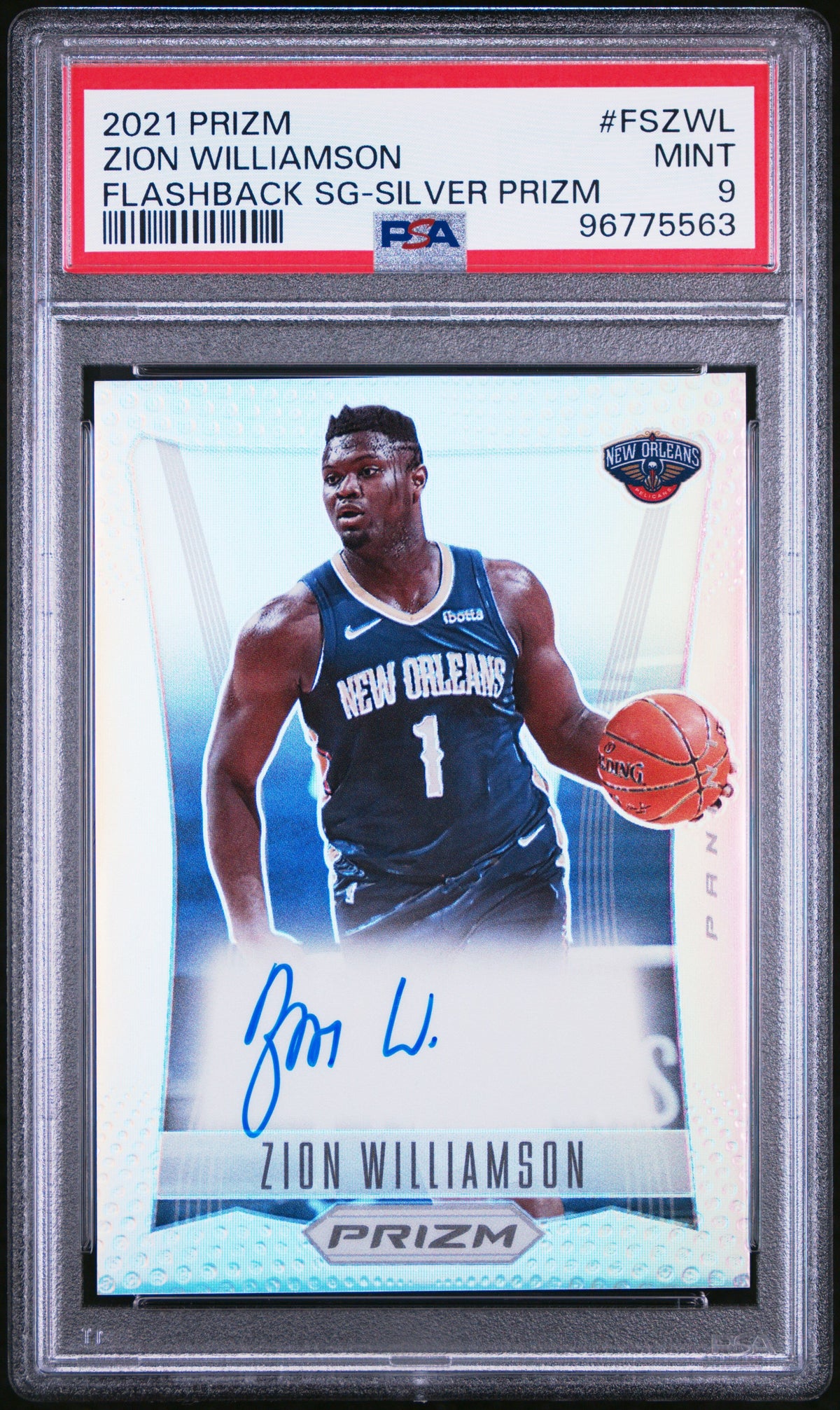 2021 Panini Prizm Flashback Signatures Zion Williamson Silver Prizm PSA 9