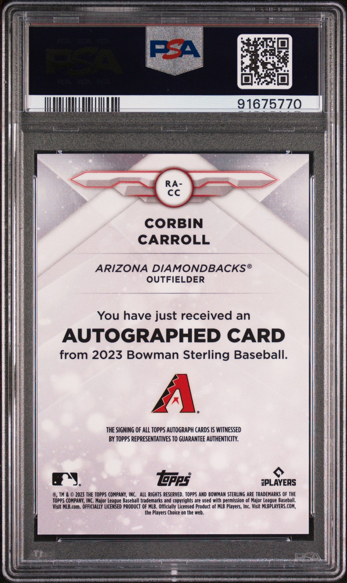 2023 Bowman Sterling Corbin Carroll Rookie Autograph-Rose Gold PSA 10