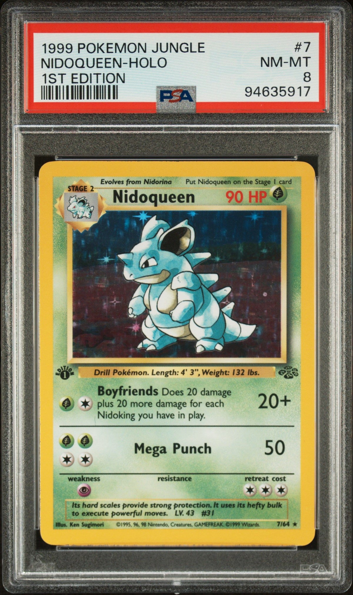 1999 Pokemon Jungle Nidoqueen-Holo 1st Edition PSA 8