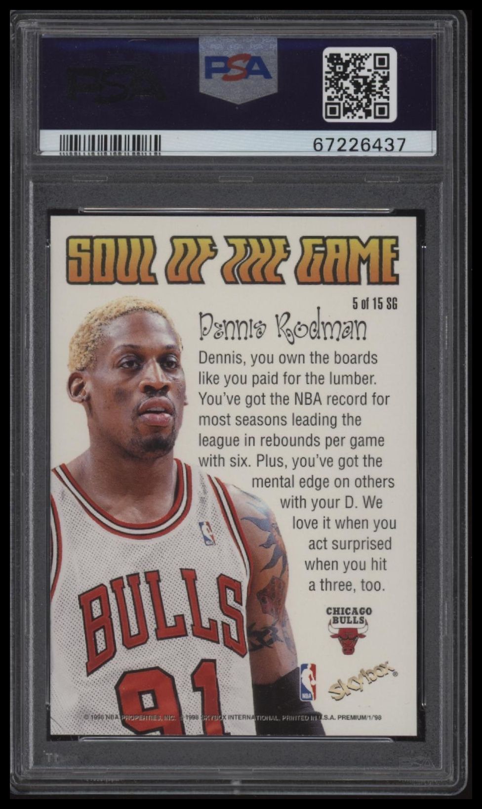 1998 Skybox Premium Soul Of The Game #5 Dennis Rodman Soul Of The Game PSA 9