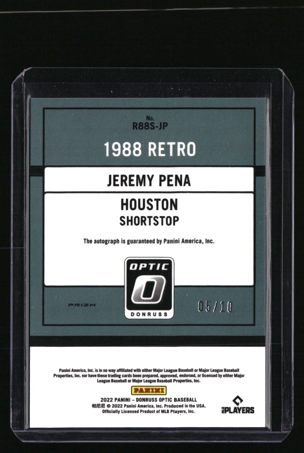 2022 Donruss Optic Jeremy Pena Retro 1988 Signatures Gold Prizm #/10