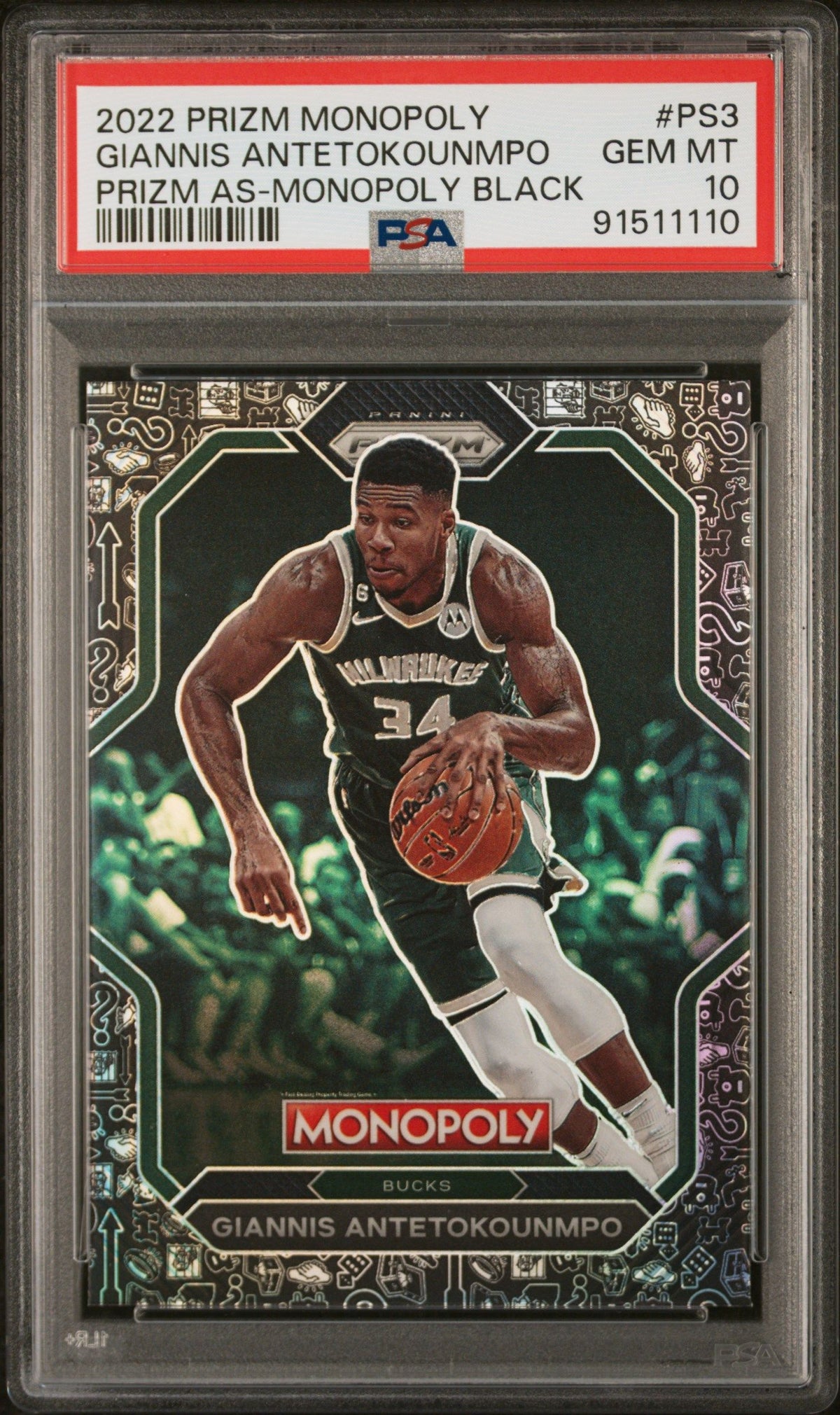 2022 Panini Prizm Monopoly All-Stars Giannis Antetokounmpo Monopoly Black PSA 10