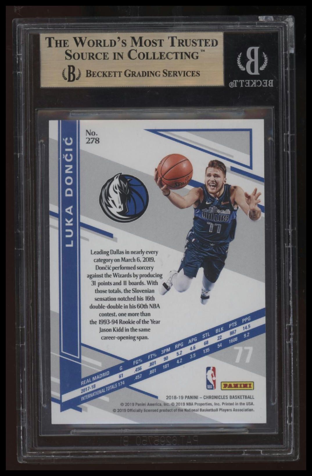 2018-19 Panini Chronicles Blue Luka Doncic/Elite BGS 9.5