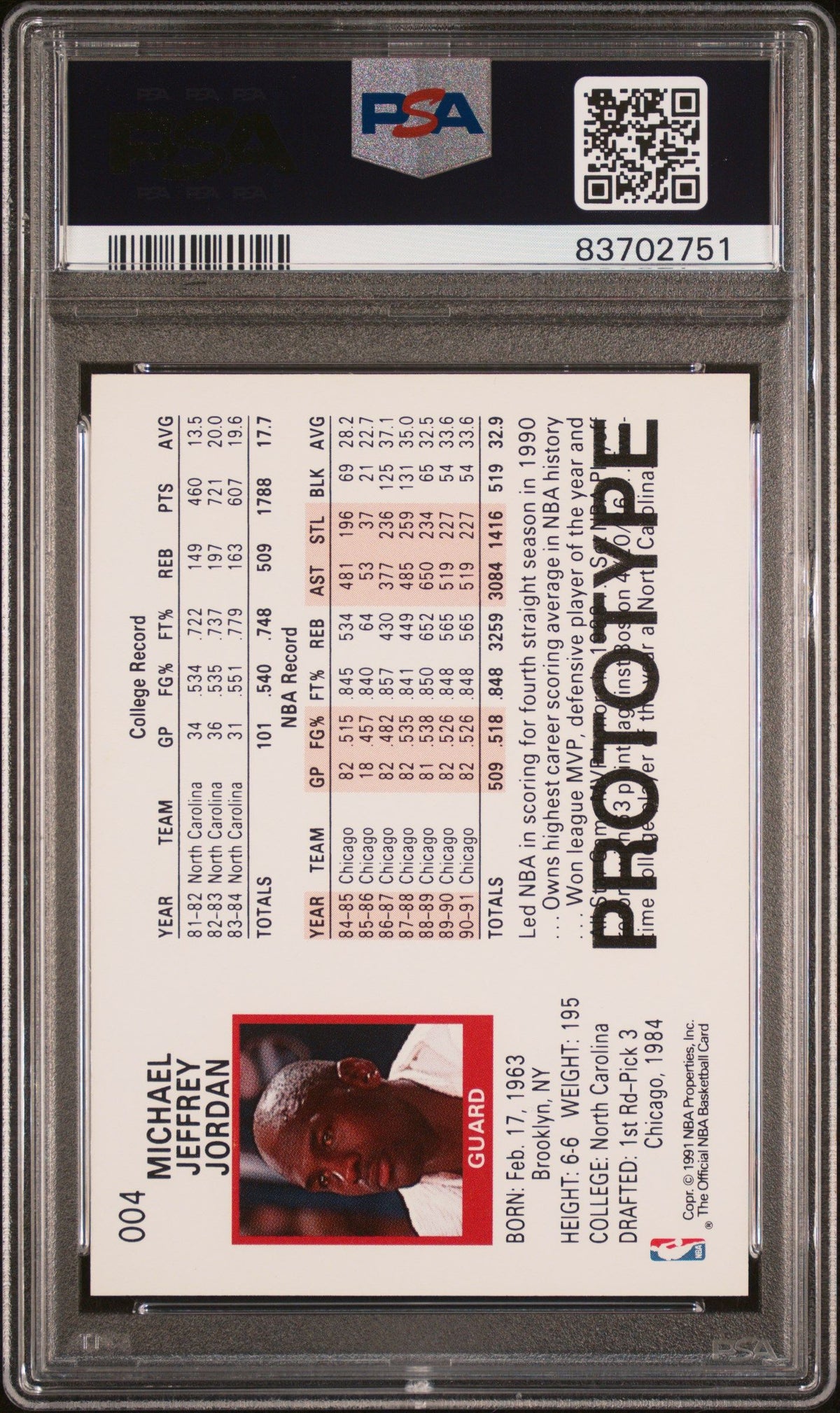 1991 Hoops Prototypes 00 #004 Michael Jordan PSA 9