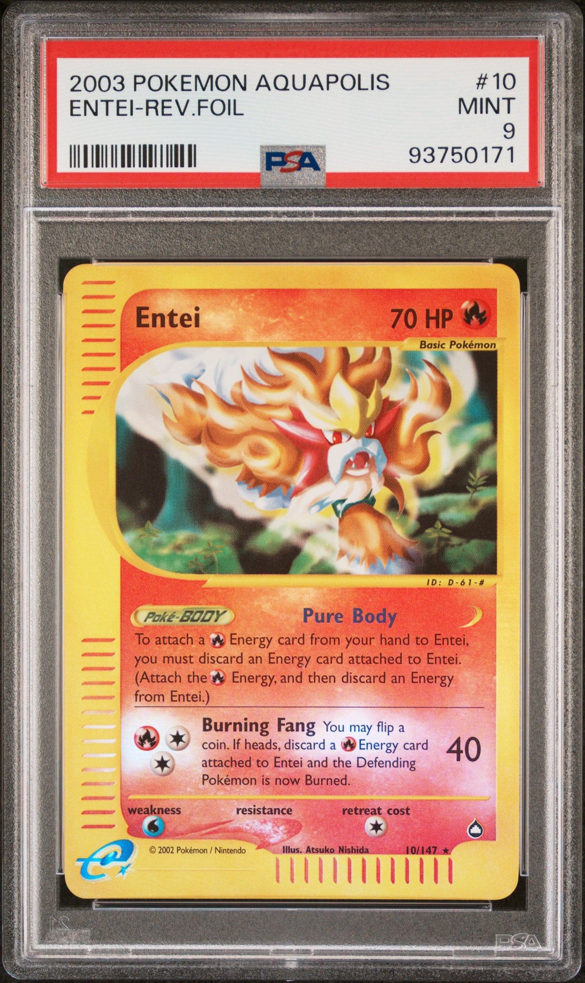 2003 Pokemon Aquapolis Entei-Rev.Foil PSA 9