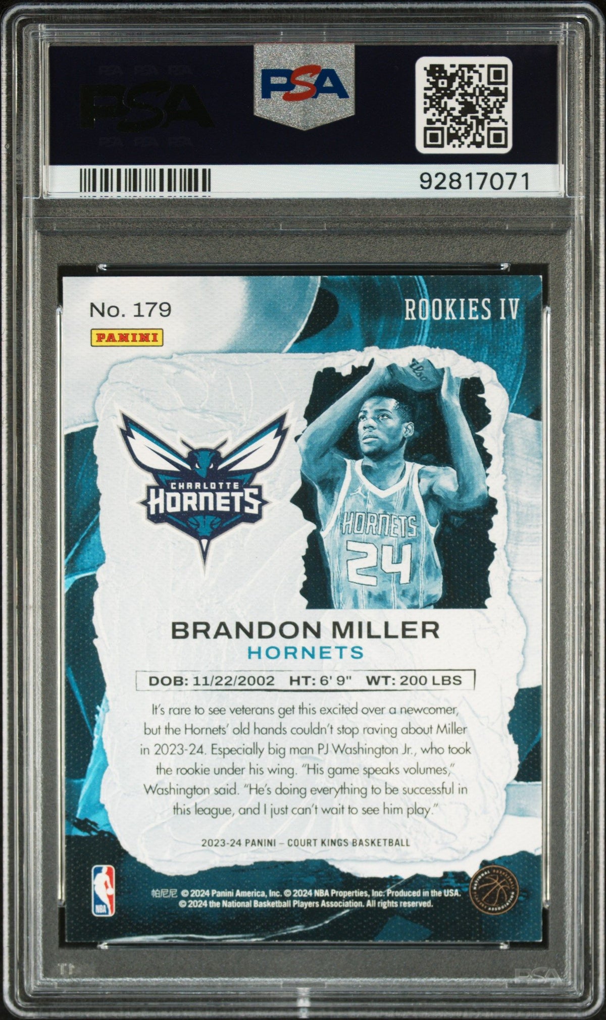 2023 Panini Court Kings #179 Brandon Miller PSA 9