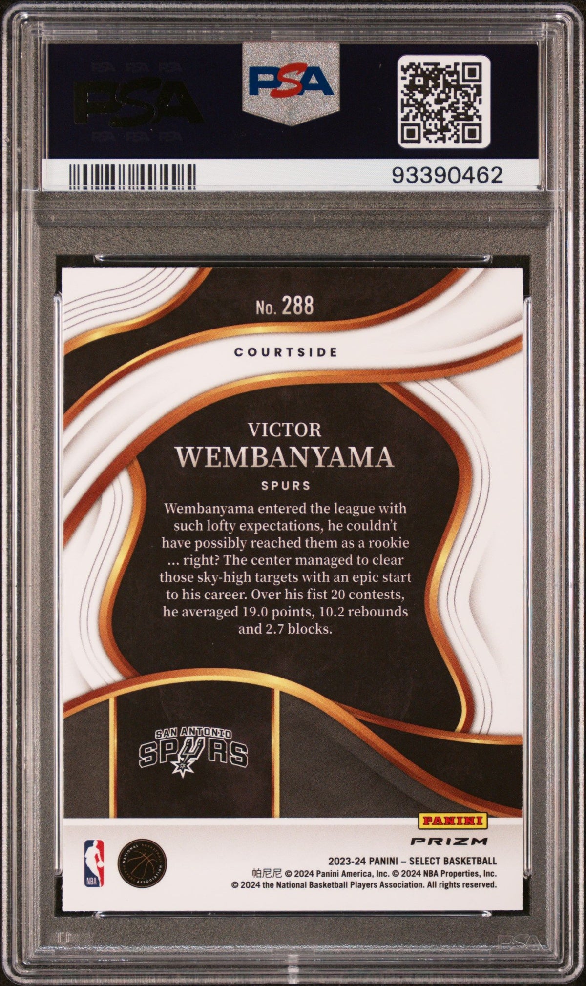 2023 Panini Select #288 Victor Wembanyama Orange Tectonic PSA 10