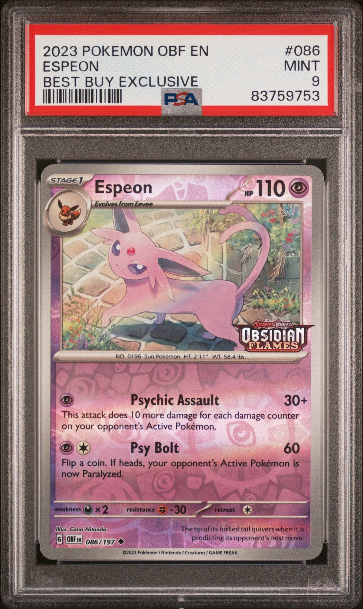 2023 Pokemon Obf En-Obsidian Flames Espeon Best Buy PSA 9 83759753