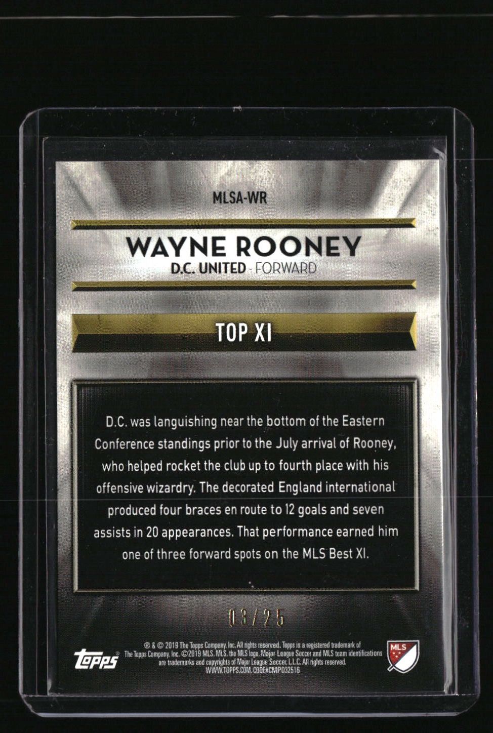 2019 Topps MLS Wayne Rooney 2018 MLS Award Winners Orange #/25