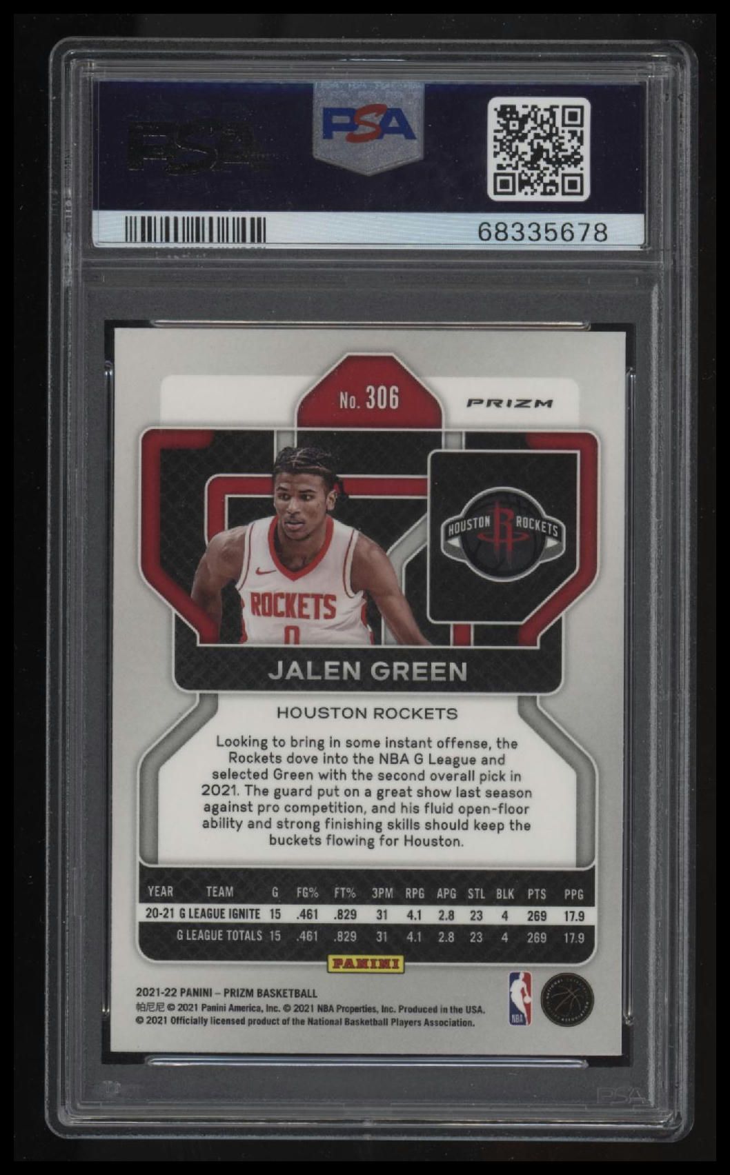 2021 Panini Prizm #306 Jalen Green Silver Prizm PSA 10