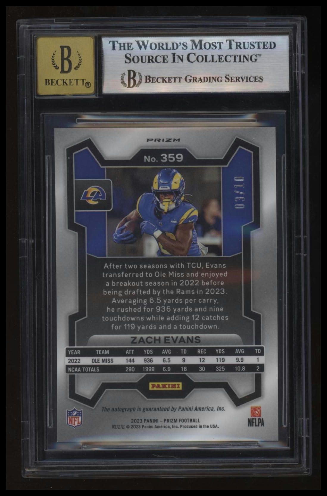 2023 Panini Prizm Autographs Prizms Gold Zach Evans BGS 9.0