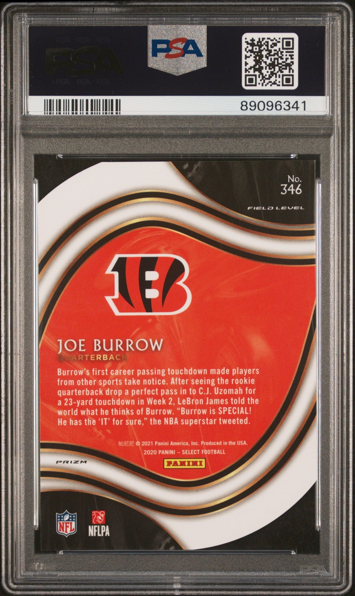 2020 Panini Select #346 Joe Burrow Die-Cut Orange Prizm PSA 10