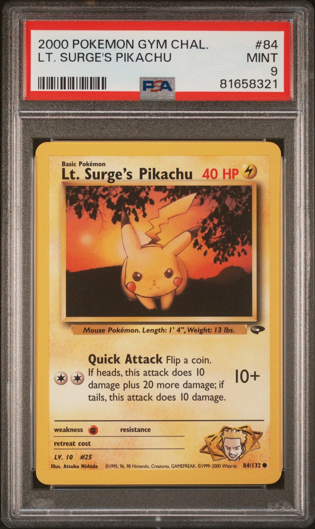 2000 Pokemon Gym Challenge Lt. Surge&#39;S Pikachu PSA 9