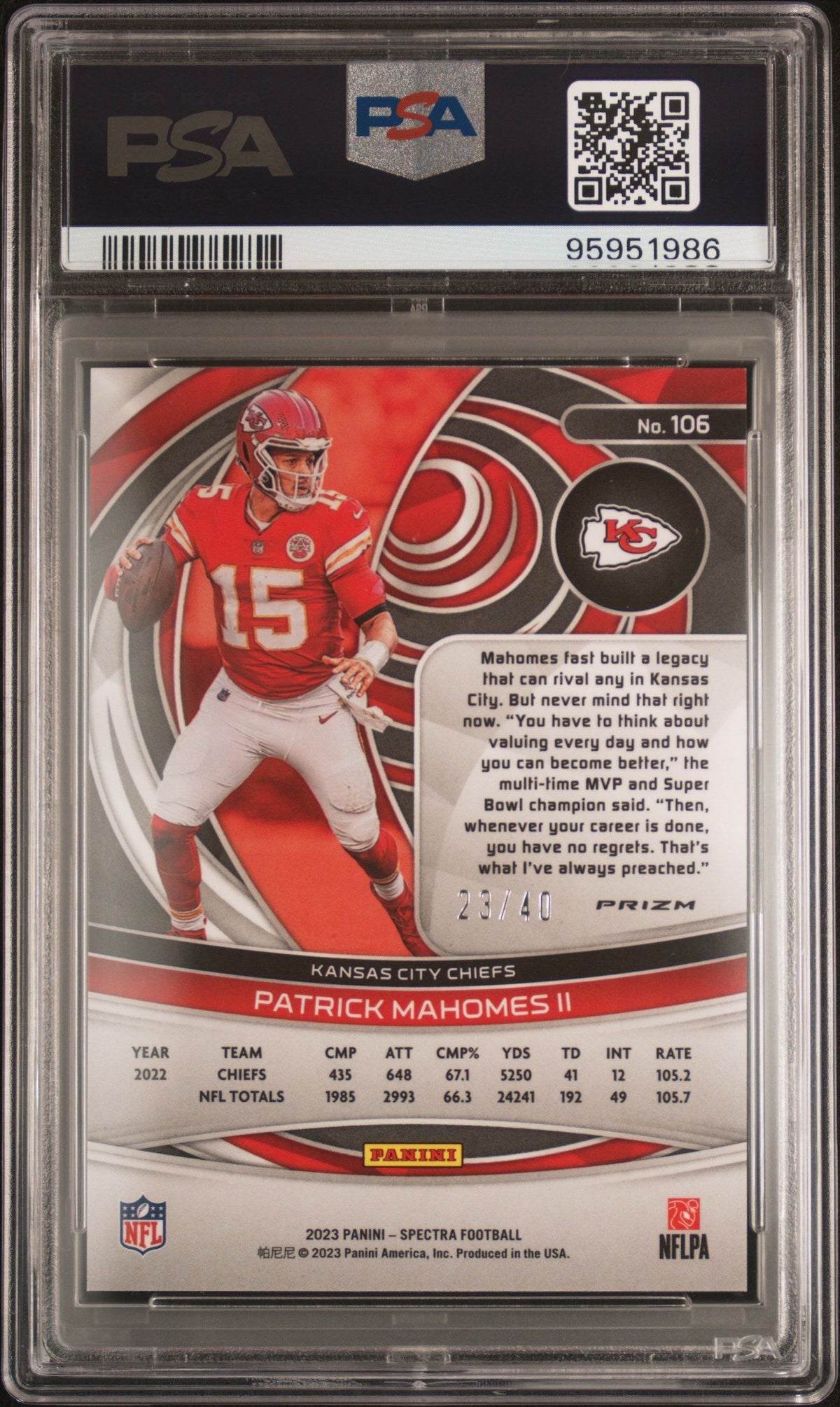 2023 Panini Spectra Patrick Mahomes Ii Astral PSA 9