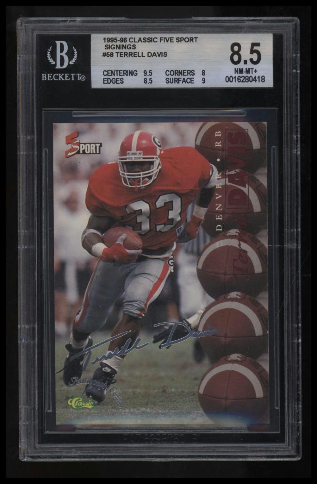 1995-96 Classic Five Sport Signings Terrell Davis BGS 8.5